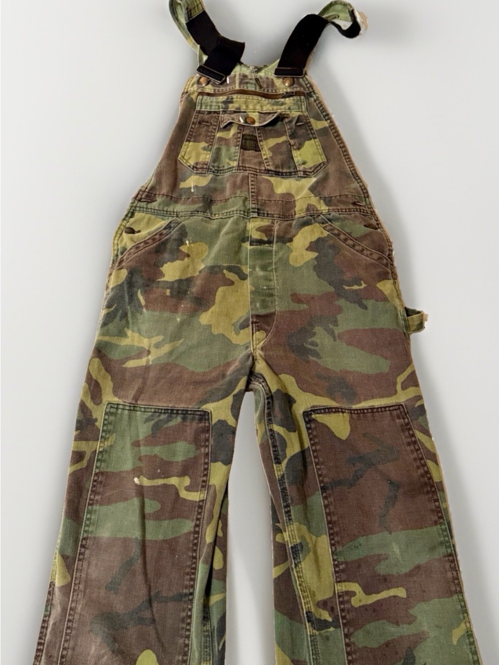 Vintage 80’s Liberty Camo Overalls Pants Made in USA Double Knee Denim 34x30